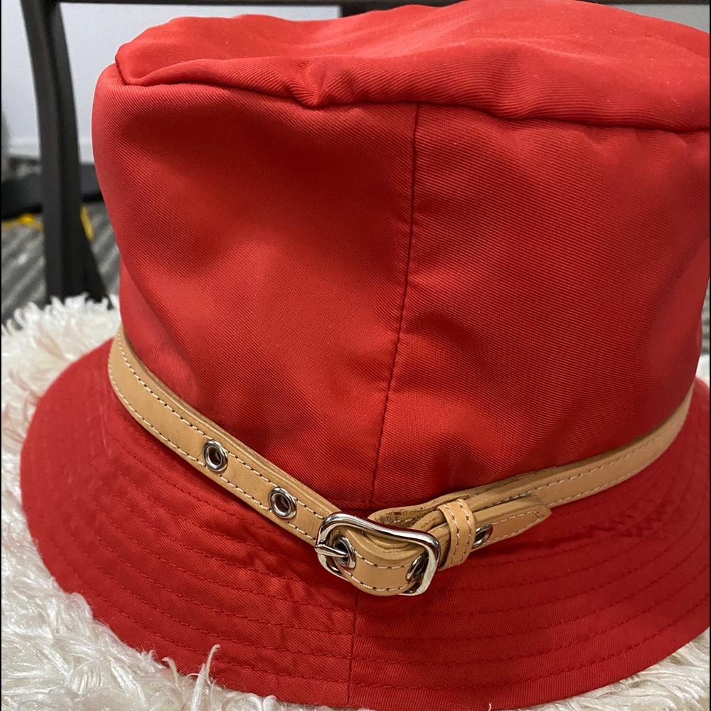 Coach Bucket Hat w Tan Leather Trim